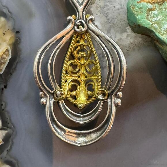 Carolyn Pollack Sterling & Brass Mother of Pearl Decorated Enhancer Pendant - Picture 8 of 10